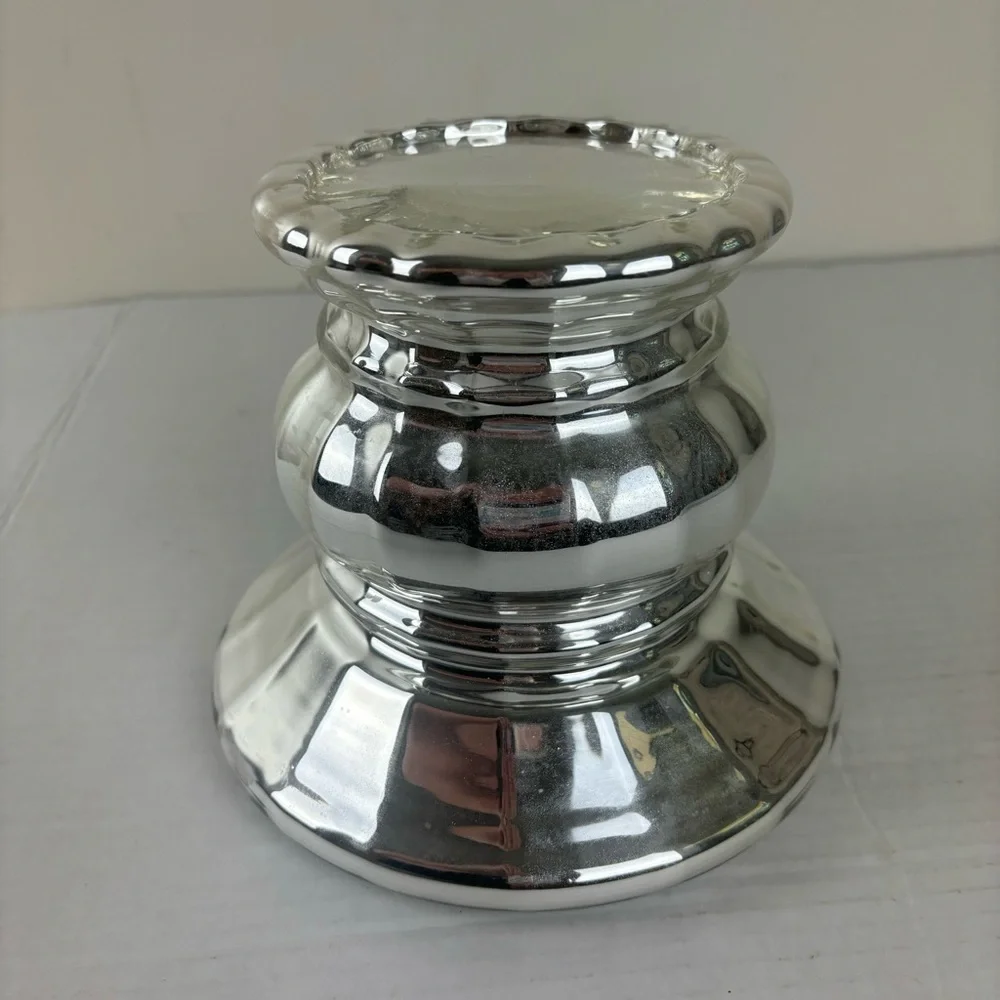 Dept 56 large silver hand-blown glass pedestal-ornament/candle/display